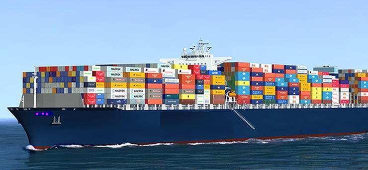 Container vessel carrying cargo at sea