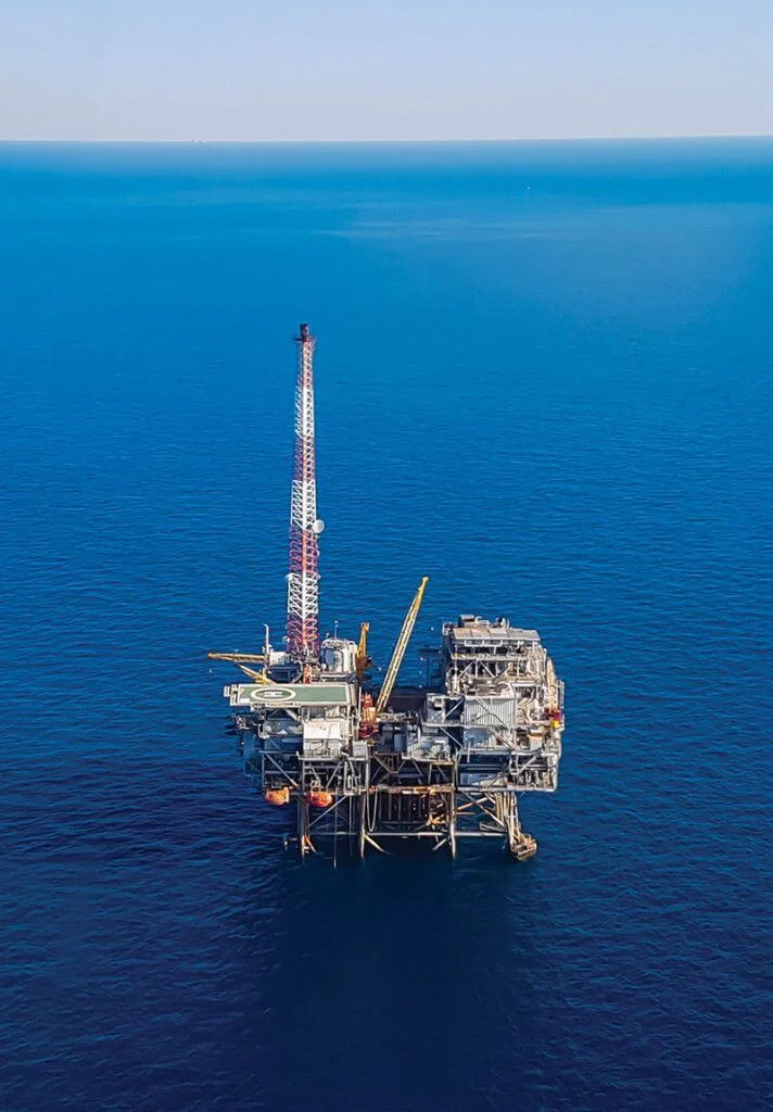 Offshore energy infrastructure surrounded by the sea